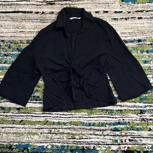 Zara Black Blouse with Tie Detail